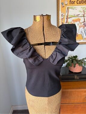 Dolan Anthropologie Black Ruffle-Trim Sleeveless Blouse